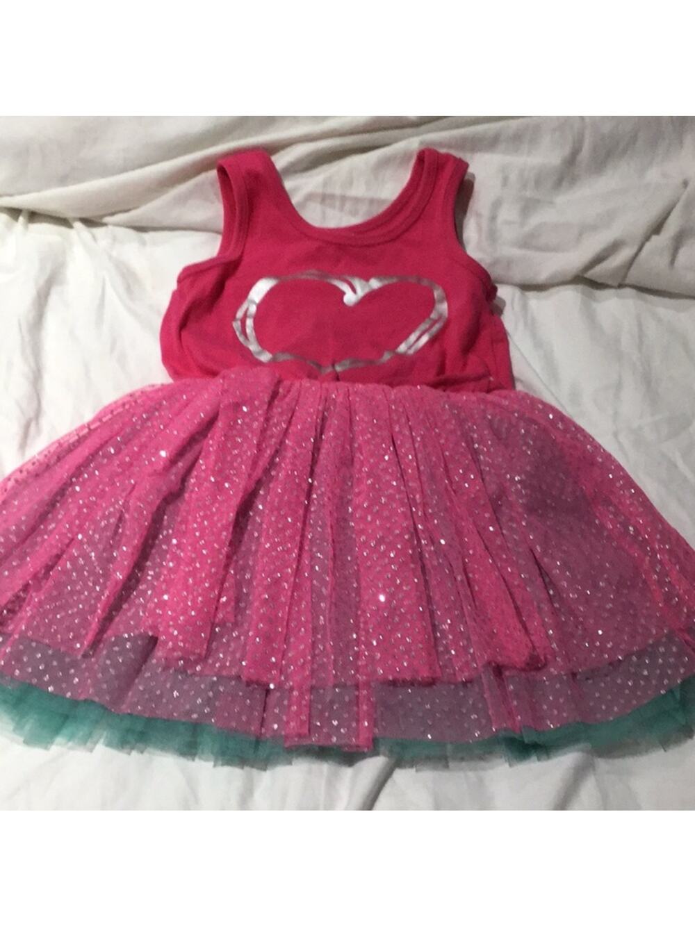 Hootkid 2t hot pink heart silvered tutu dress euc